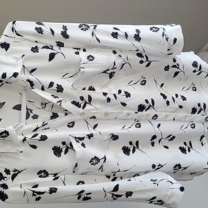 White blouse w/ black floral pattern